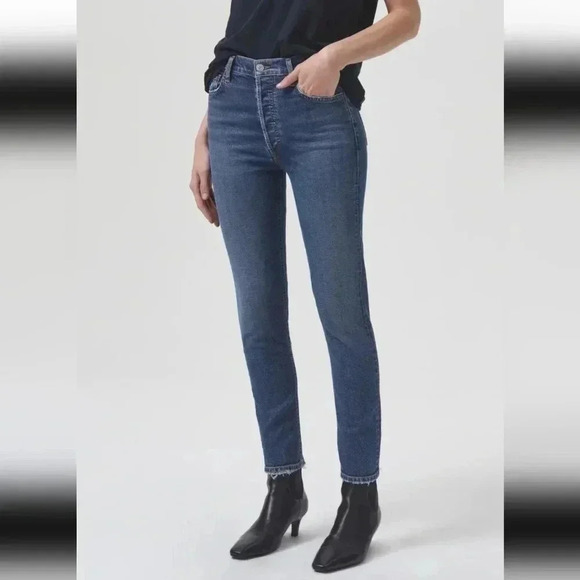 Agolde Women's High Rise Jeans - Dark Blue - Picture 5 of 9